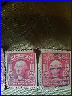 1 GOOD Us Postage Stamp / 1 striped G. Washington Two Cent 2¢ Red Stamp LOT of 2
