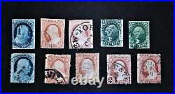 10, 150+ year old United States early stamp lot, used