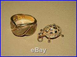 14k Yellow Gold Use Or Scrap Lot Ring & Turtle Pendant 10.9 Grams Both Stamped