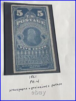 1861 PR4 U. S. 5c NEWSPAPER Periodicals Mint USED Stamp, VF