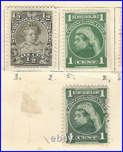 1897-1899 Newfoundland Mint Used Stamp Lot On Album Page