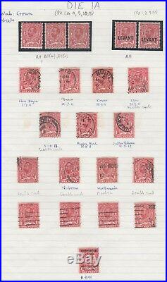 1911/12 DOWNEY HEAD 1d CARMINE/SCARLET SHADES MINT & USED COLLECTION ON 8 PAGES