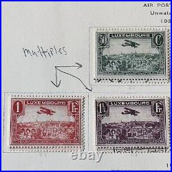 1931-1946 Luxembourg Airmail Air Post Mint Used Stamps With Extras On Album Page