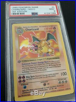 1999 Base Set 1st Edition Charizard 4/102 Holo PSA 9 MINT Thin Grey Stamp CLEAN
