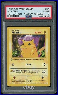 1999 Pokémon 1st Edition Base Set Yellow Cheeks Pikachu GRAY STAMP PSA 9 MINT