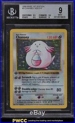 1999 Pokemon Base 1st Edition Thick Stamp Holo Chansey #3 BGS 9 MINT
