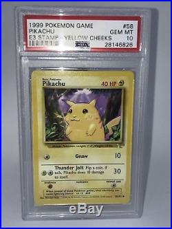 1999 Pokemon Base Set Pikachu (Yellow Cheeks) E3 Stamp Promo PSA 10 Gem Mint