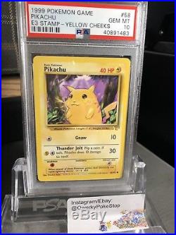 1999 Pokemon Game 58 Pikachu E3 Stamp-Yellow Cheeks PSA 10 Gem Mint Card