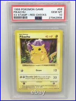 1999 Pokemon Pikachu E3 Stamp Red Cheeks Shadowless Card PSA 10 GEM MINT