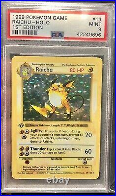 1999 Raichu 1st Edition Holo Shadowless Pokemon Card PSA 9 Mint Thick Stamp BGS
