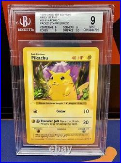 1999 Shadowless Base Set Pokemon Ghost Stamp Error Pikachu Card BGS PSA Mint