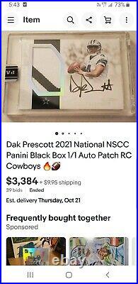 2019 Nfl Panini Flawless Dak Prescott Patch/Auto White Box 1/1 Dallas Cowboys