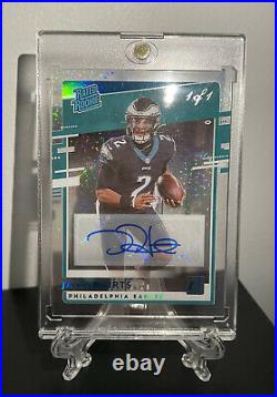 2020 Jalen Hurts Holo Platinum 1/1 RC Auto Clearly Donruss Rated Rookie WOW