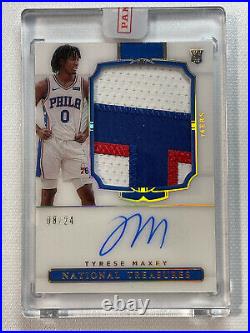 2020 NATIONAL TREASURES FOTL TYRESE MAXEY RPA GOLD #/24 Auto Jersey Patch Rookie