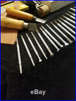 24 Vintage CRAFTOOL CO. Leather Tools Stamps Ass. Shapes with12 additional tools