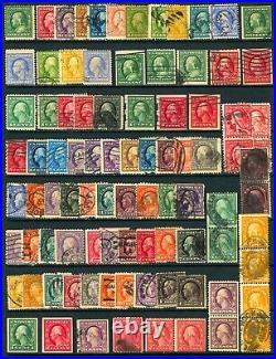 #331/#518 1908-1017 1c-$1.00 Washington-Franks M&U Sgls, Coils, Pairs, 81 items