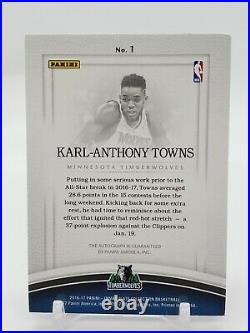 /35 #1 Karl-Anthony Towns Immaculate Shadowbox Acetate On-Card Auto 2016-17 MINT