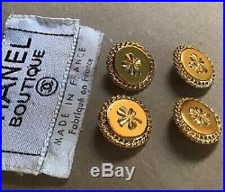 4 Vintage CHANEL 11/16 Gold Shamrock Four Leaf Clover Stamped BUTTONS Lot Label
