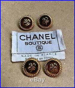4 Vintage CHANEL 11/16 Gold Shamrock Four Leaf Clover Stamped BUTTONS Lot Label