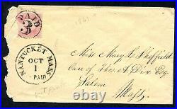 64 GENUINE PINK PAID 3 MA FANCY CANCEL Cover See SIEGEL SALE 831 LOT 2232