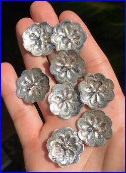 8 Old Pawn Navajo Native American Stamped Sterling Silver Concho Button LOT