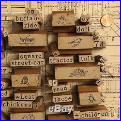 80 Vintage Teachers Wooden Rubber Stamps Lot Words Letters Animals Nest Ruler