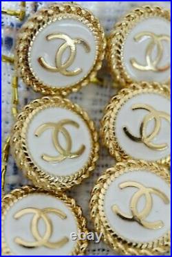 9 STAMPED Authentic Chanel Buttons lot of 9 white gold