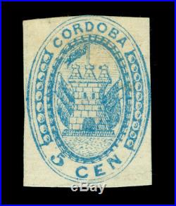 ARGENTINA 1858 CORDOBA 5c blue Scott # 1 mint MH