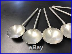 Antique PEWTER/COLONIAL (6x) Spoon Set, 6.75 with Ore Angel Michael Stamp MINT