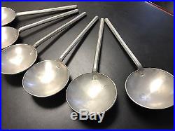 Antique PEWTER/COLONIAL (6x) Spoon Set, 6.75 with Ore Angel Michael Stamp MINT