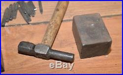 Antique collectible jewelry metal worker die stamp anvil hammer early tool lot