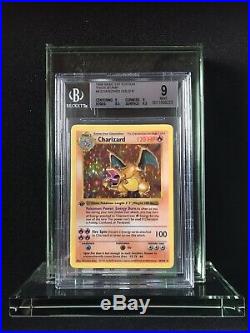 BGS 9 MINT Pokemon Charizard 1st Edition Base Holo Shadowless Thick Stamp PSA