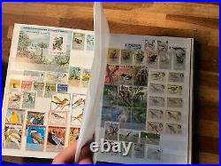 BIRDS ON STAMPS large stockbook 45 sides mint and used 2