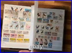 BIRDS ON STAMPS large stockbook 45 sides mint and used 2