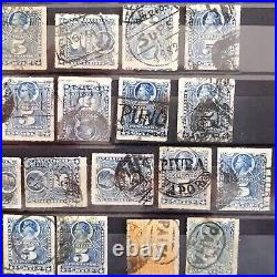 CHILE lot of 42 stamps with fake cancel Peru town marks during Pacific War