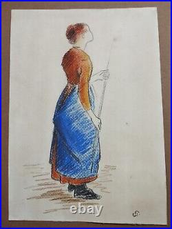 Camille Pissarro (Handmade) lot of 6 -Drawing on Old paper signed and Stamped
