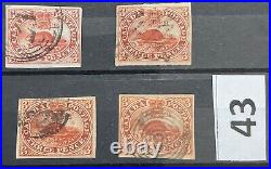 Canada 1852 Scott #4 3d Beaver x4 Rare Stamps! CV $1200+ (Lot 43)