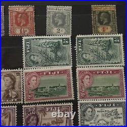 Early Fiji Queen Elizabeth II Stamp Lot In Album Page Mint & Used Collection