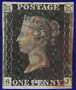 Eas Stamps Great Britain #1 Lot B Used Scv $375.00 F/vf Jt Est