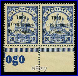 German Colonies TOGO 1914 FRENCH OCCUPATION Yacht 20pf Sc#158 mint MNH PAIR