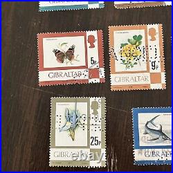 Gibraltar Lot Of 13 Bird Stamps Perfin Cancels £5 £2 £1 Queen Elizabeth II