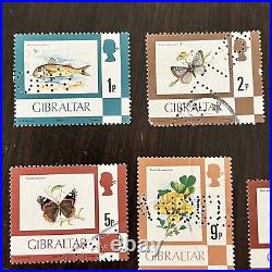 Gibraltar Lot Of 13 Bird Stamps Perfin Cancels £5 £2 £1 Queen Elizabeth II