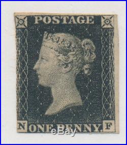 Great Britain Stamp Scott #1 Penny Black, Mint/Unused, Two Good Margins
