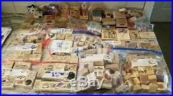 HUGE LOT of 240+ mainly wood mount rubber stamps Stampin up + more, gently used
