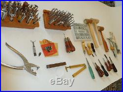 HUGE Lot 89 Leather Stamps+Craftool 3/4 Alphabet 2-Burnishers 3Cutters 3Mallets+