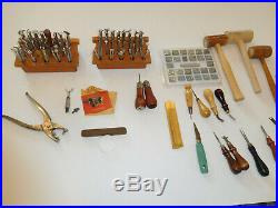 HUGE Lot 89 Leather Stamps+Craftool 3/4 Alphabet 2-Burnishers 3Cutters 3Mallets+
