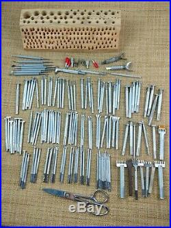 Huge 110 Piece Vintage Craftool Stamps & Other Leather Tools Lot Scissors Block