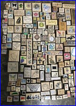 Huge of Lot Wood Mounted Rubber Stamps Assorted Brands Stampin Up Hero Arts