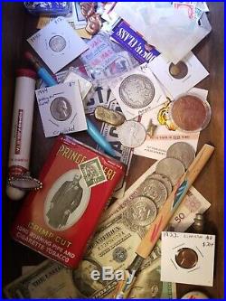 Junk Drawer LOT Vintage, BALL CARDS, SILVER JEWELRY, COINS, STAMPS, COLLECTIBLE