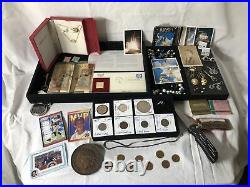 Junk Drawer Lot 1922 Silver Peace Dollar Coins Gold Jewelry Stamps Cards